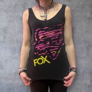 Fox Women's Black Tank Top with Pink and Yellow Graphic